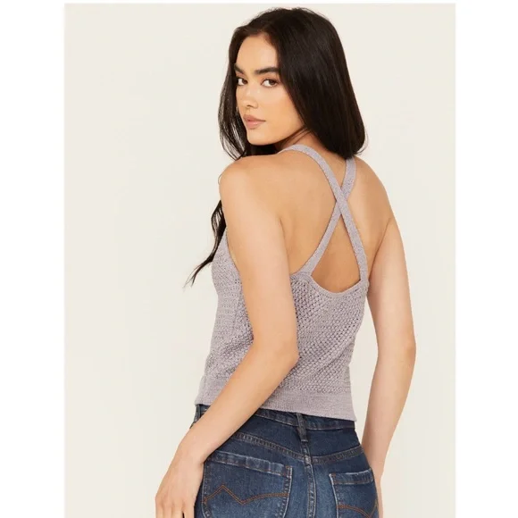 Cleo + Wolf Women's Sweater Knit Tank Cross Straps On Back Light Purple Size M - Picture 15 of 15